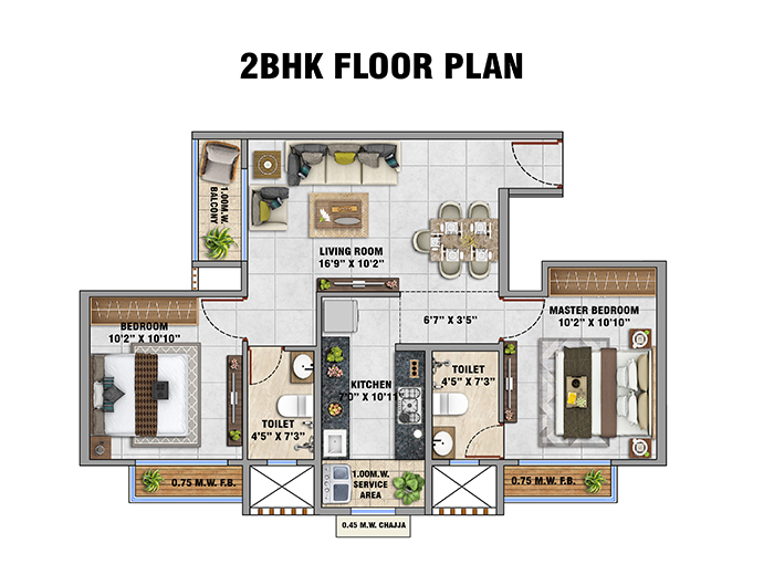 1 BHK Apartment Floor Plan at Anant Serene Park (Blurred)