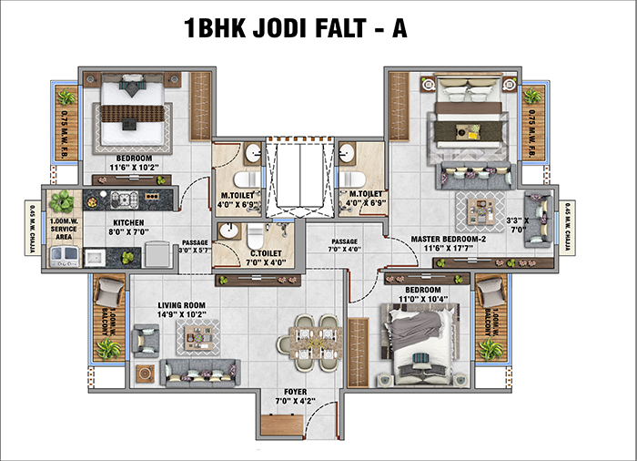 2 BHK Apartment Floor Plan at Anant Serene Park (Blurred)
